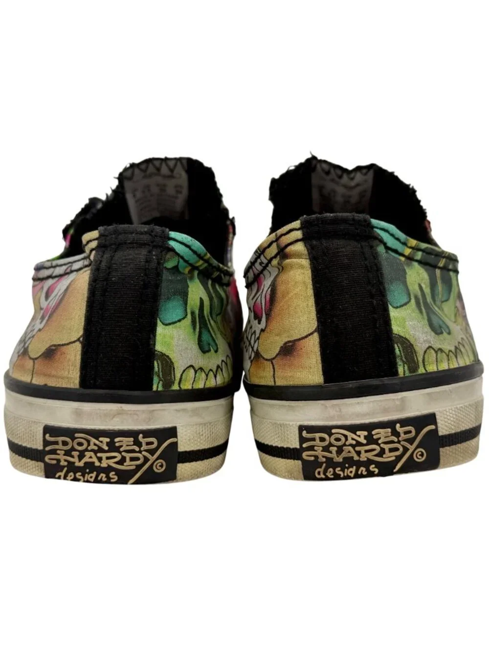 VTG Ed Hardy Black Tattoo Print Canvas Sneakers 8 | Y2K Skater Grunge Streetwear
